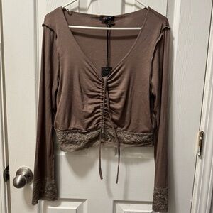 NWT Delia’s cropped ribbed ruched drawstring lace top